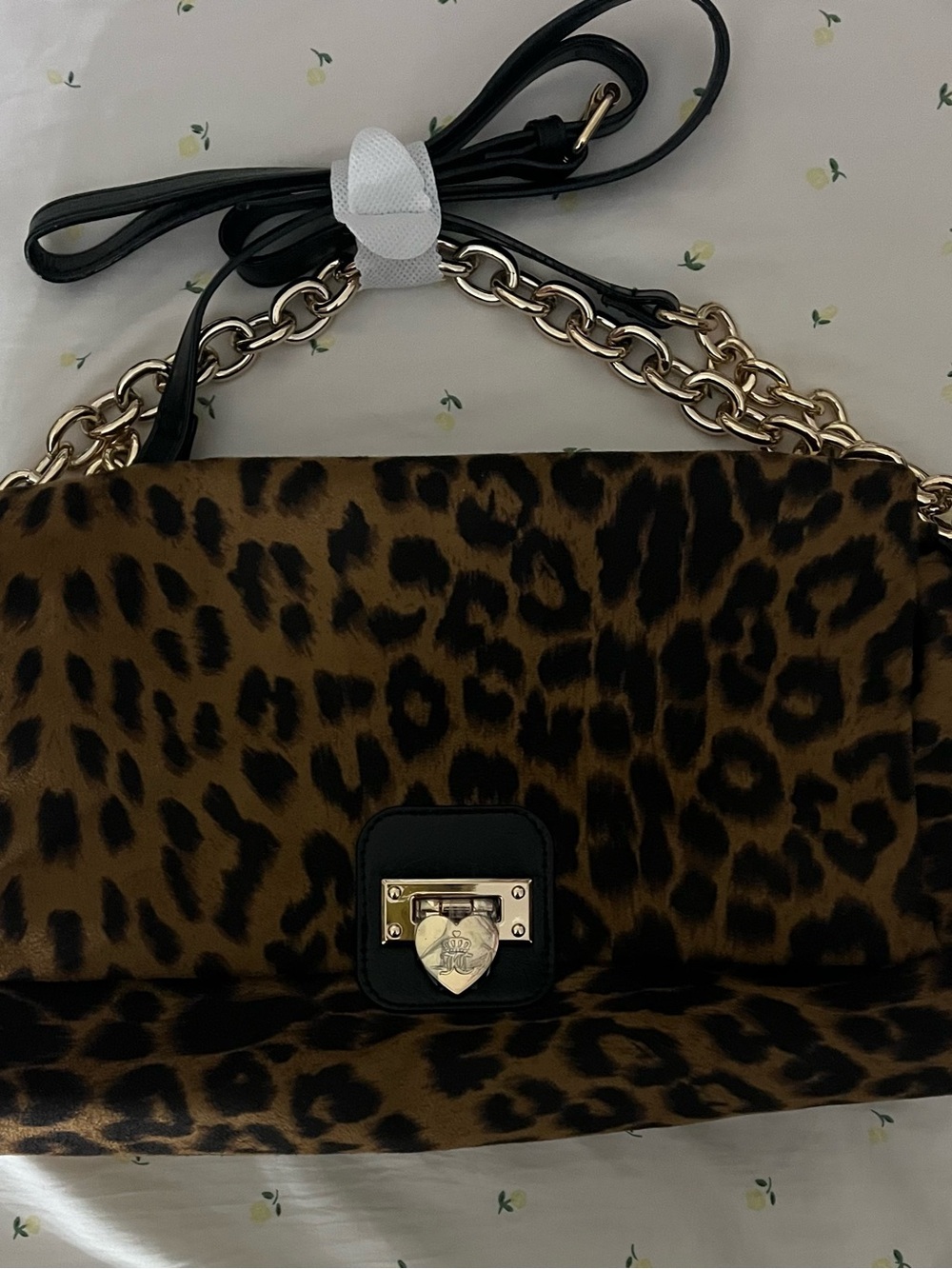 Juicy Couture Leopard Print Shoulder Bag with Gold Chain